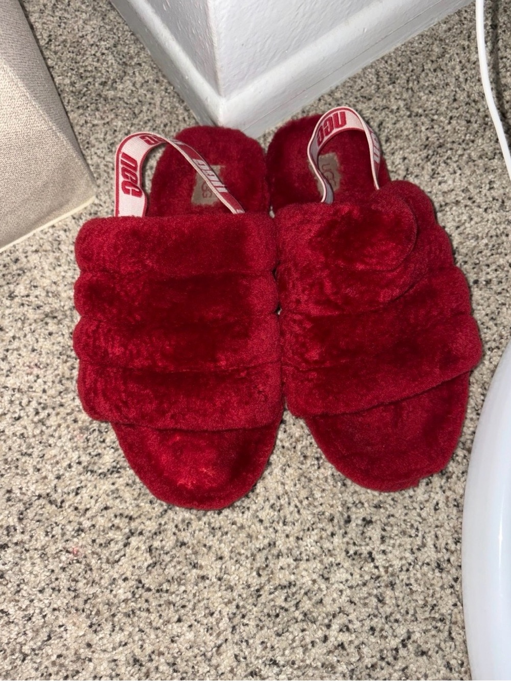UGG Red Plush Slide Sandals - Women's